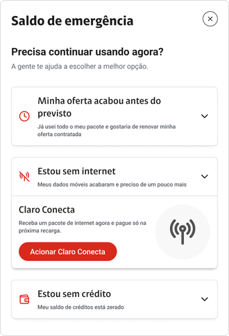 The same screen with the Claro Conecta data package option expanded