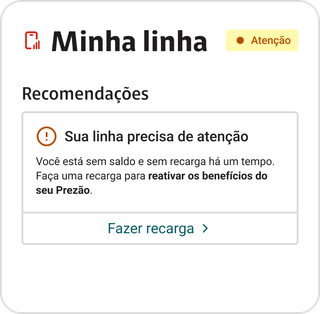 Line status card in the attention state, prompting a top-up