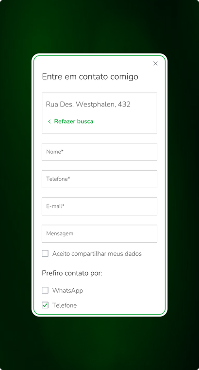 Contact form for the selected reseller, with name, phone, email, message, and a preferred contact method
