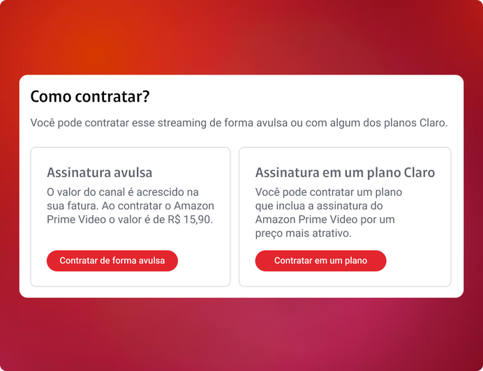 A screen comparing subscribing on its own with subscribing inside a Claro plan